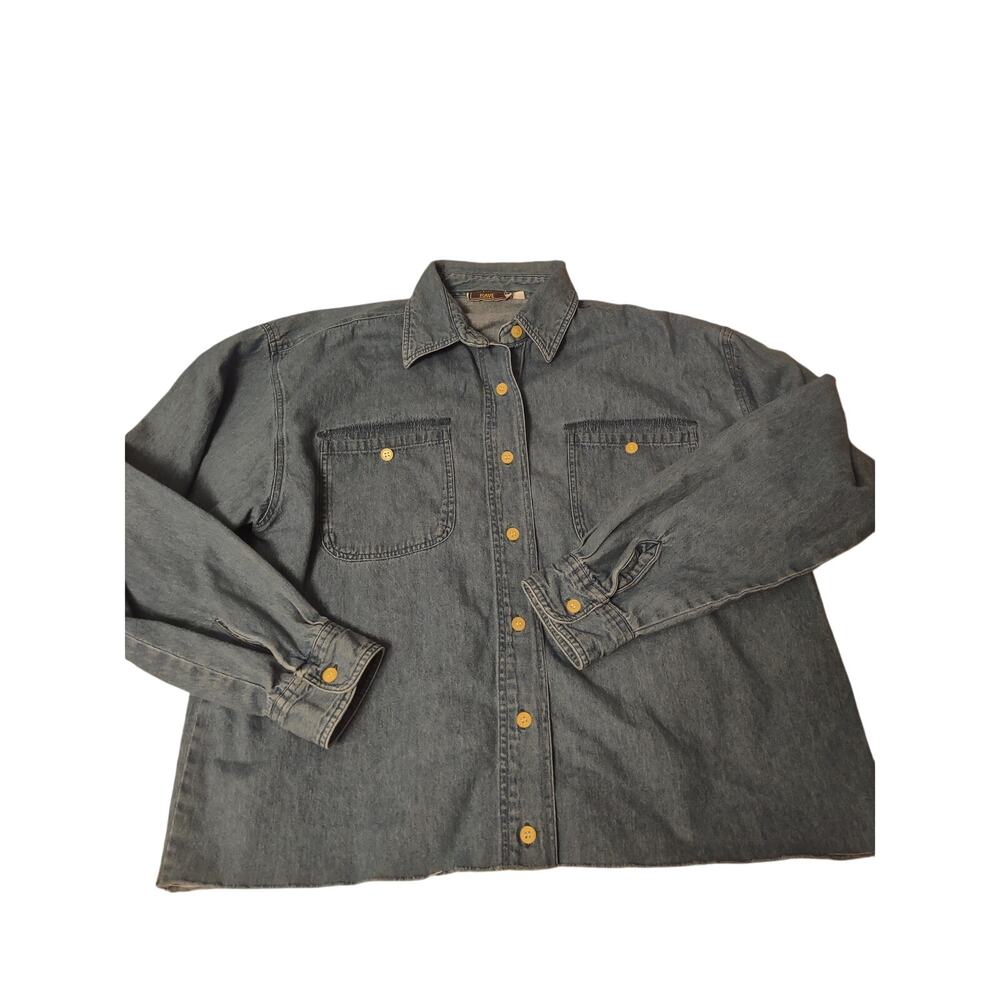 Vintage American Rave Chambray Button Up Shirt Classic Lightweight Casual‎